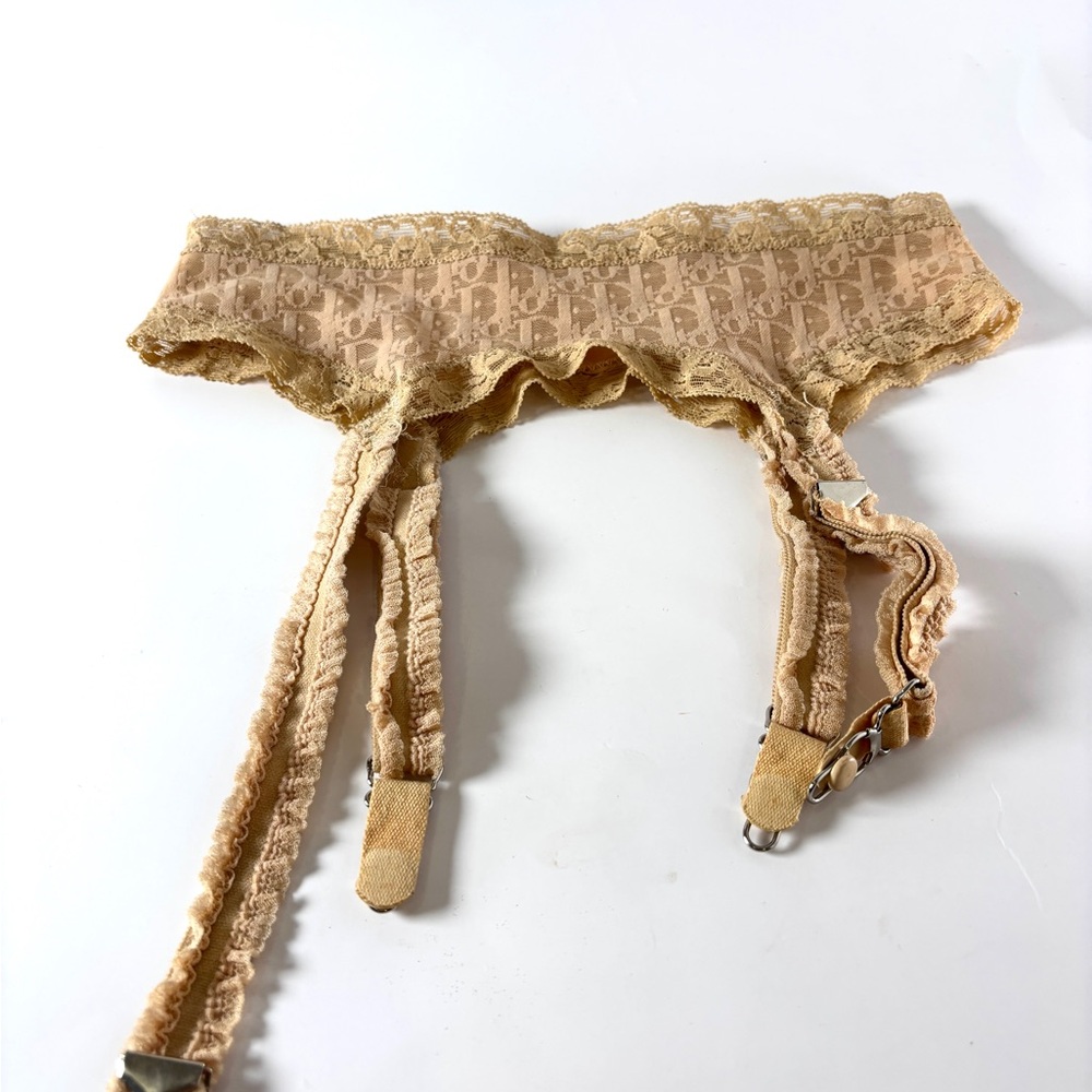 Vintage Christian Dior Lace Garter Belt | Beige Monogram | Y2K Coquettecore Ling